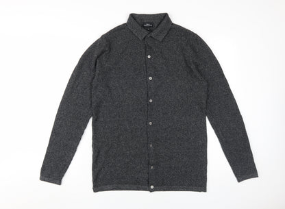 Next Men's Grey Cotton Long Sleeve Button-Up Shirt