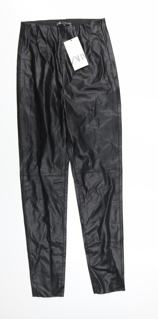 Zara Women's Black Faux Leather Jeggings, Size S