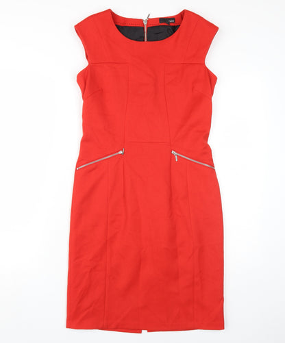Next Red Knee Length Women's Sheath Dress Size 8