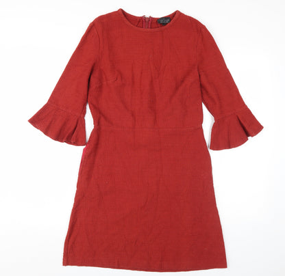 Topshop Women's Red Shift Dress Size 12 Casual 3/4 Sleeve