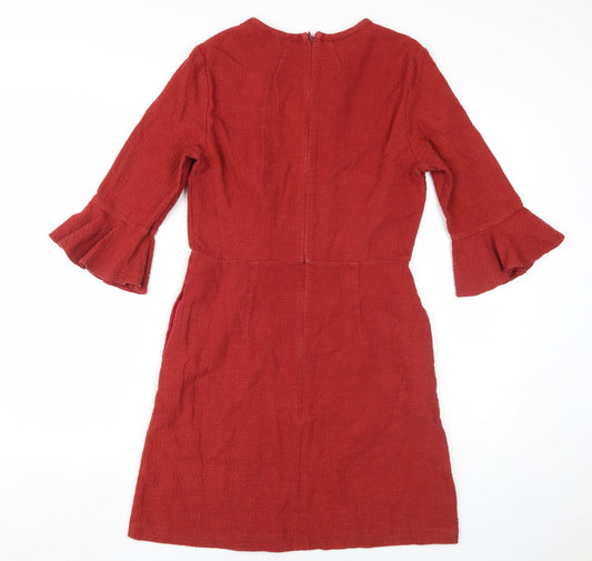 Topshop Women's Red Shift Dress Size 12 Casual 3/4 Sleeve