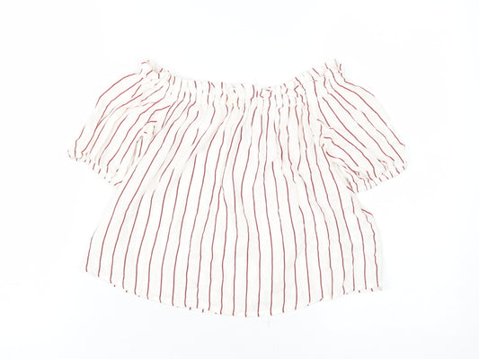 Bershka Women's XS White Striped Off-Shoulder Blouse