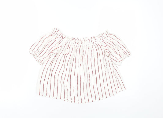 Bershka Women's XS White Striped Off-Shoulder Blouse