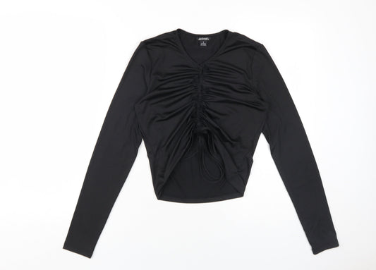 Monki Women's Black Cropped Ruched V-Neck Top, Size S