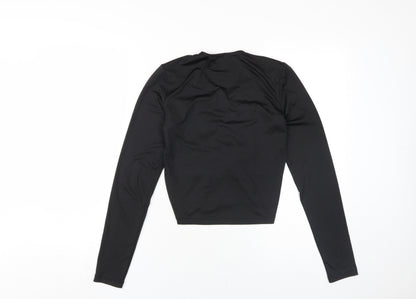 Monki Women's Black Cropped Ruched V-Neck Top, Size S