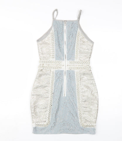 PrettyLittleThing Women's Silver Halter Bodycon Dress Size 6
