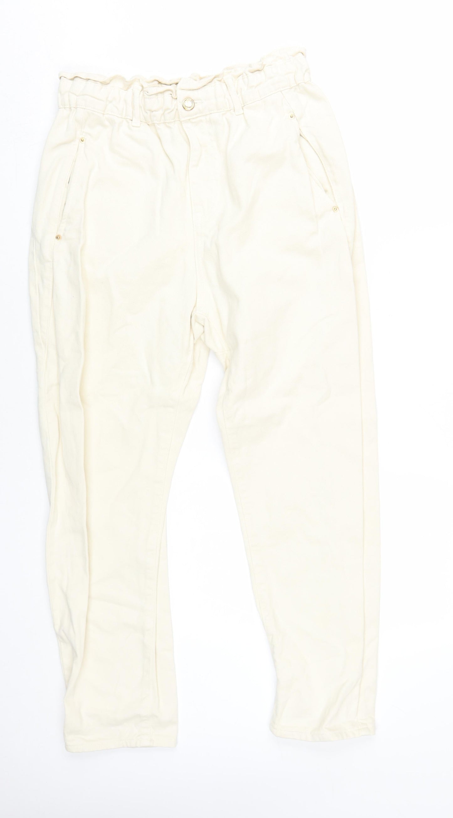 Zara Women Ivory Paperbag Jeans, Size 2, High Rise