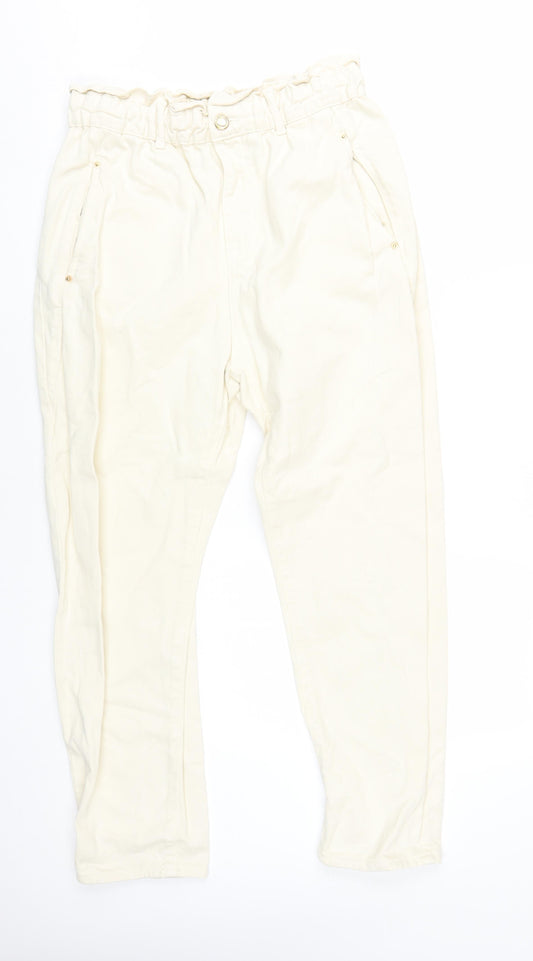 Zara Women Ivory Paperbag Jeans, Size 2, High Rise
