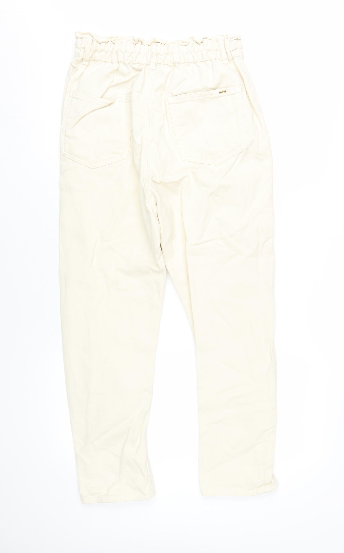 Zara Women Ivory Paperbag Jeans, Size 2, High Rise