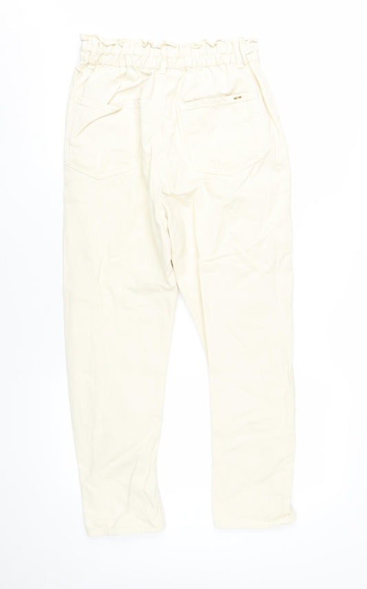 Zara Women Ivory Paperbag Jeans, Size 2, High Rise