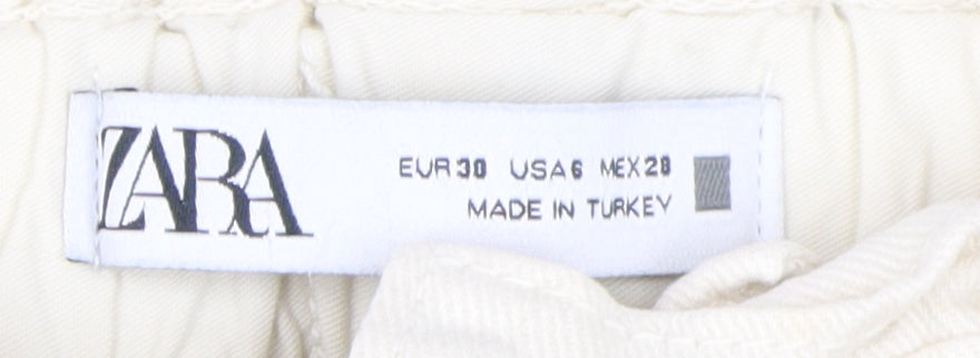 Zara Women Ivory Paperbag Jeans, Size 2, High Rise
