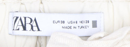 Zara Women Ivory Paperbag Jeans, Size 2, High Rise