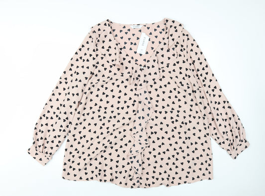 Evans Women's Pink Heart Print Ruffle Blouse Size 22