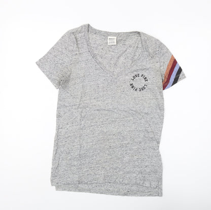 Pink Victoria's Secret Women's Grey V-Neck T-Shirt XS