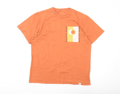 Pull&Bear Men's Orange Graphic Medium T-Shirt