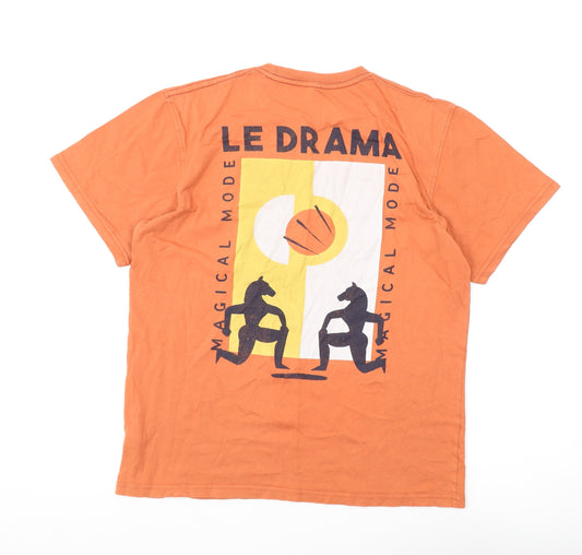 Pull&Bear Men's Orange Graphic Medium T-Shirt