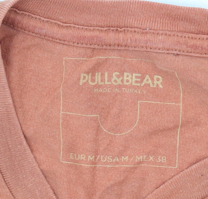 Pull&Bear Men's Orange Graphic Medium T-Shirt