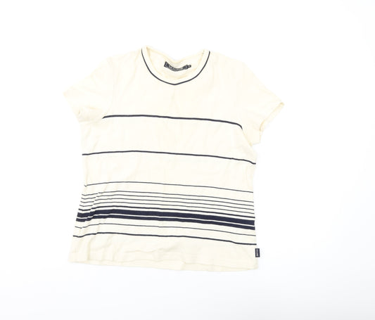 Maine New England Women Ivory Striped T-Shirt Size 12