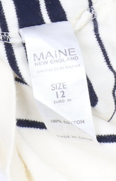 Maine New England Women Ivory Striped T-Shirt Size 12