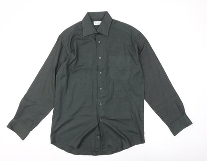 Marks and Spencer Men's Green Vintage Button-Up Shirt, Size 15