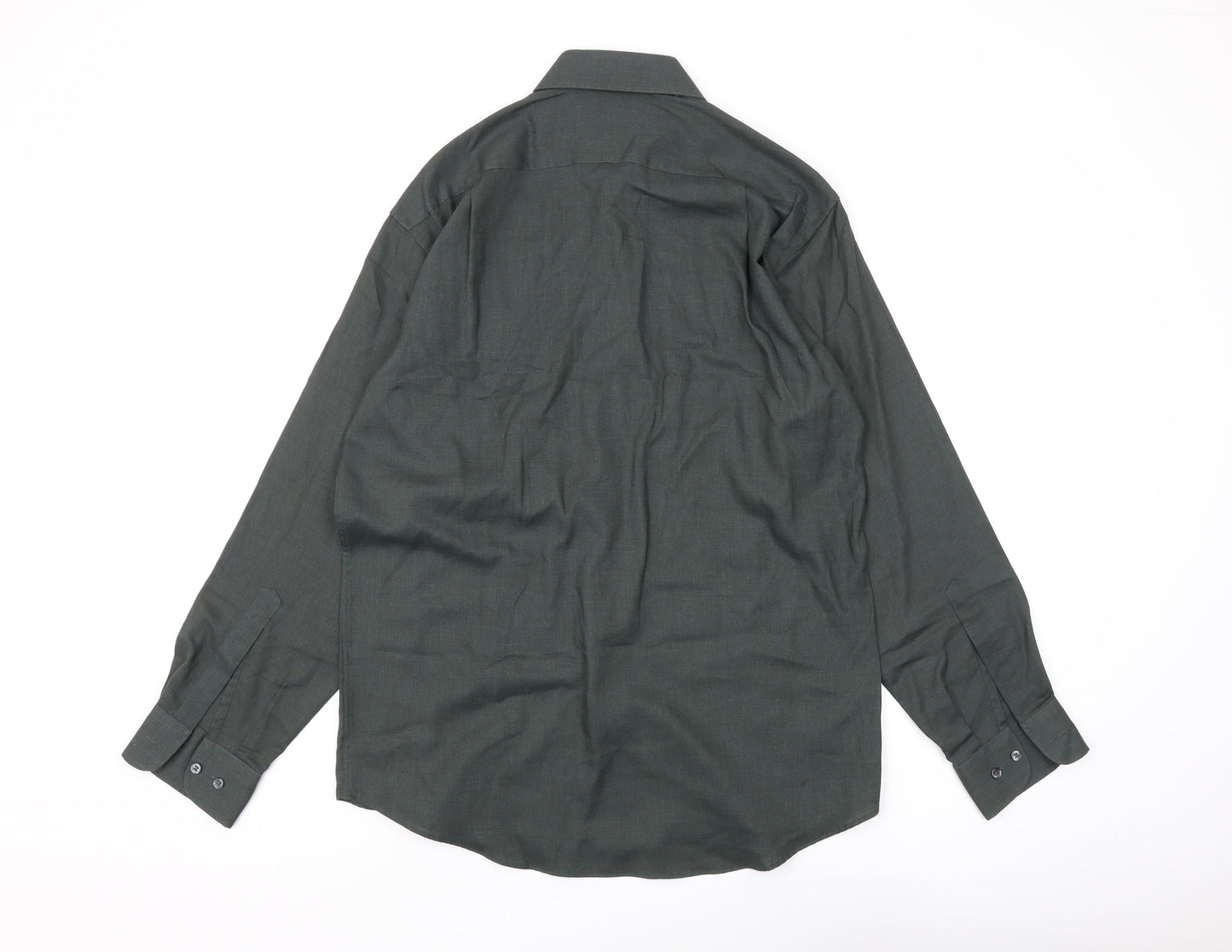 Marks and Spencer Men's Green Vintage Button-Up Shirt, Size 15