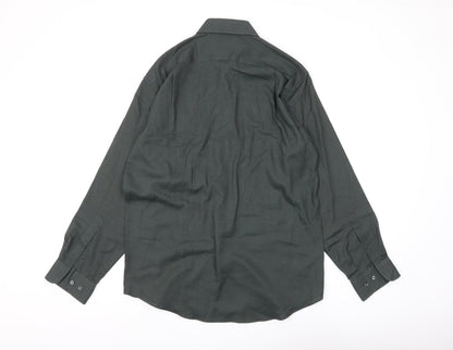 Marks and Spencer Men's Green Vintage Button-Up Shirt, Size 15