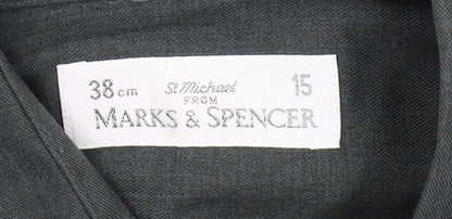 Marks and Spencer Men's Green Vintage Button-Up Shirt, Size 15