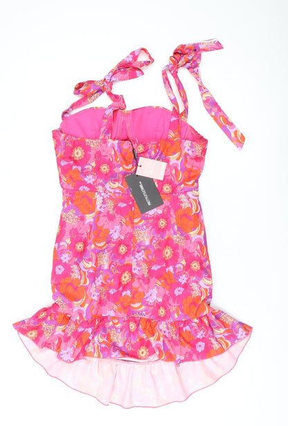 PrettyLittleThing Women's Pink Floral Mini Dress, Size 14