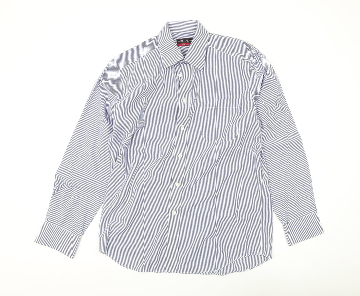 Marks and Spencer Blue Striped Men's Long Sleeve Shirt