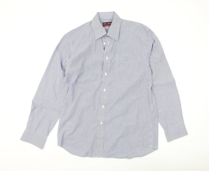 Marks and Spencer Blue Striped Men's Long Sleeve Shirt