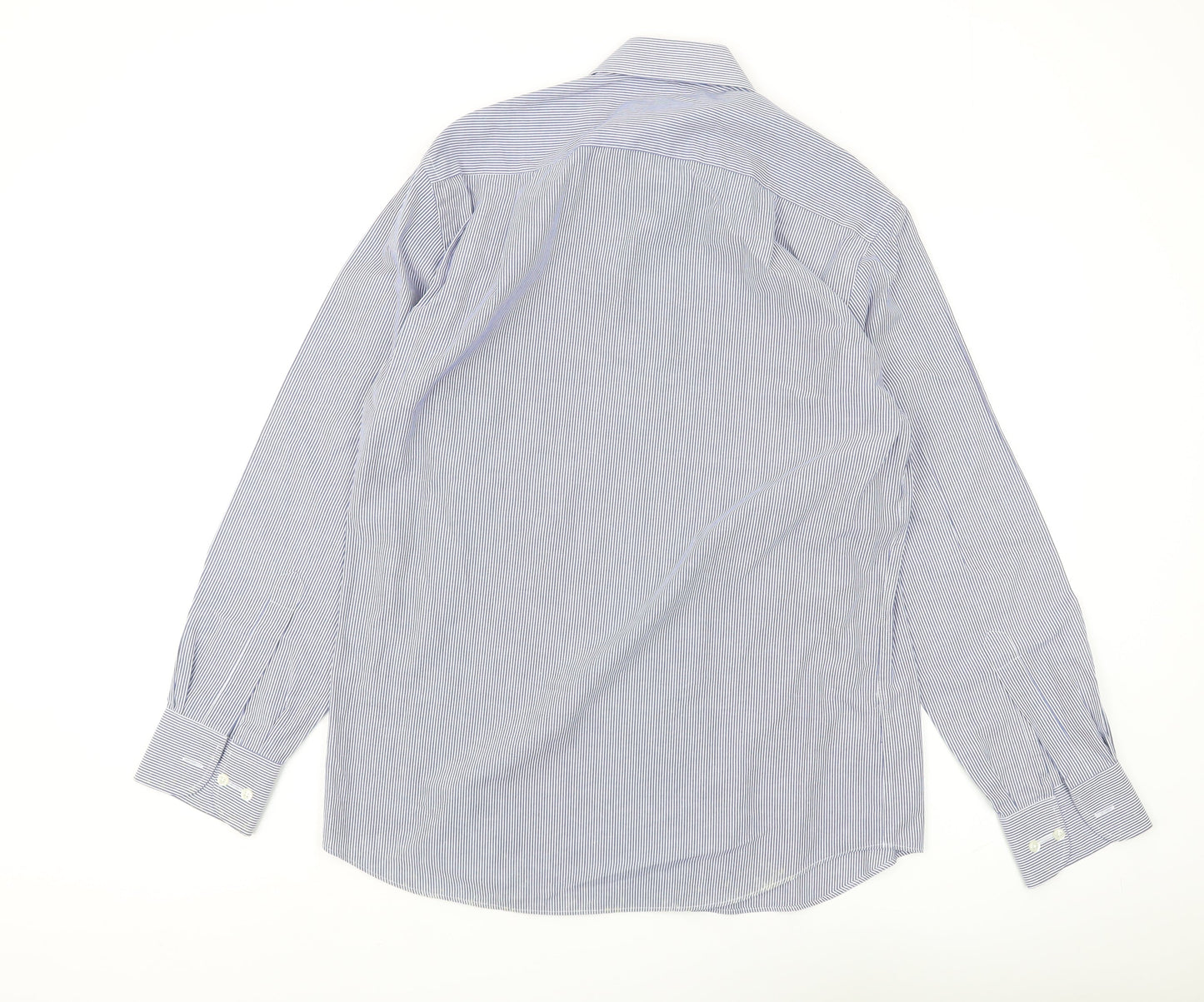 Marks and Spencer Blue Striped Men's Long Sleeve Shirt