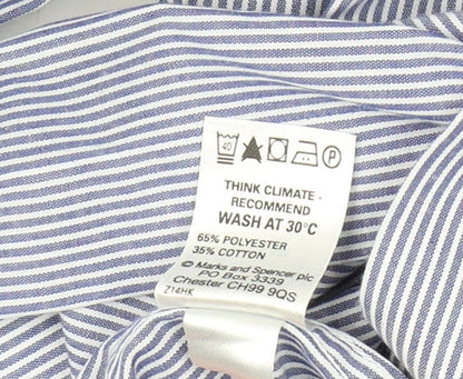 Marks and Spencer Blue Striped Men's Long Sleeve Shirt