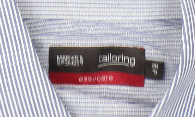 Marks and Spencer Blue Striped Men's Long Sleeve Shirt