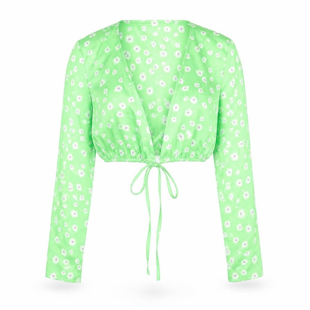 Bershka Women's Green Floral Crop Top XS