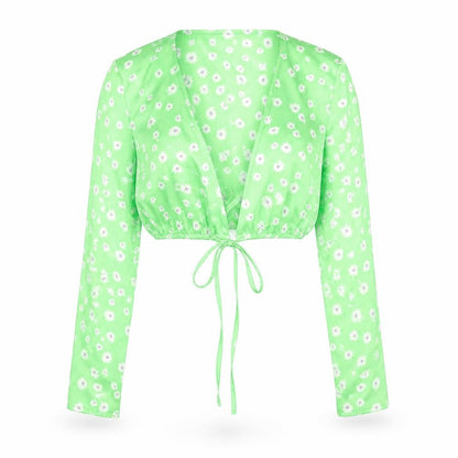 Bershka Women's Green Floral Crop Top XS