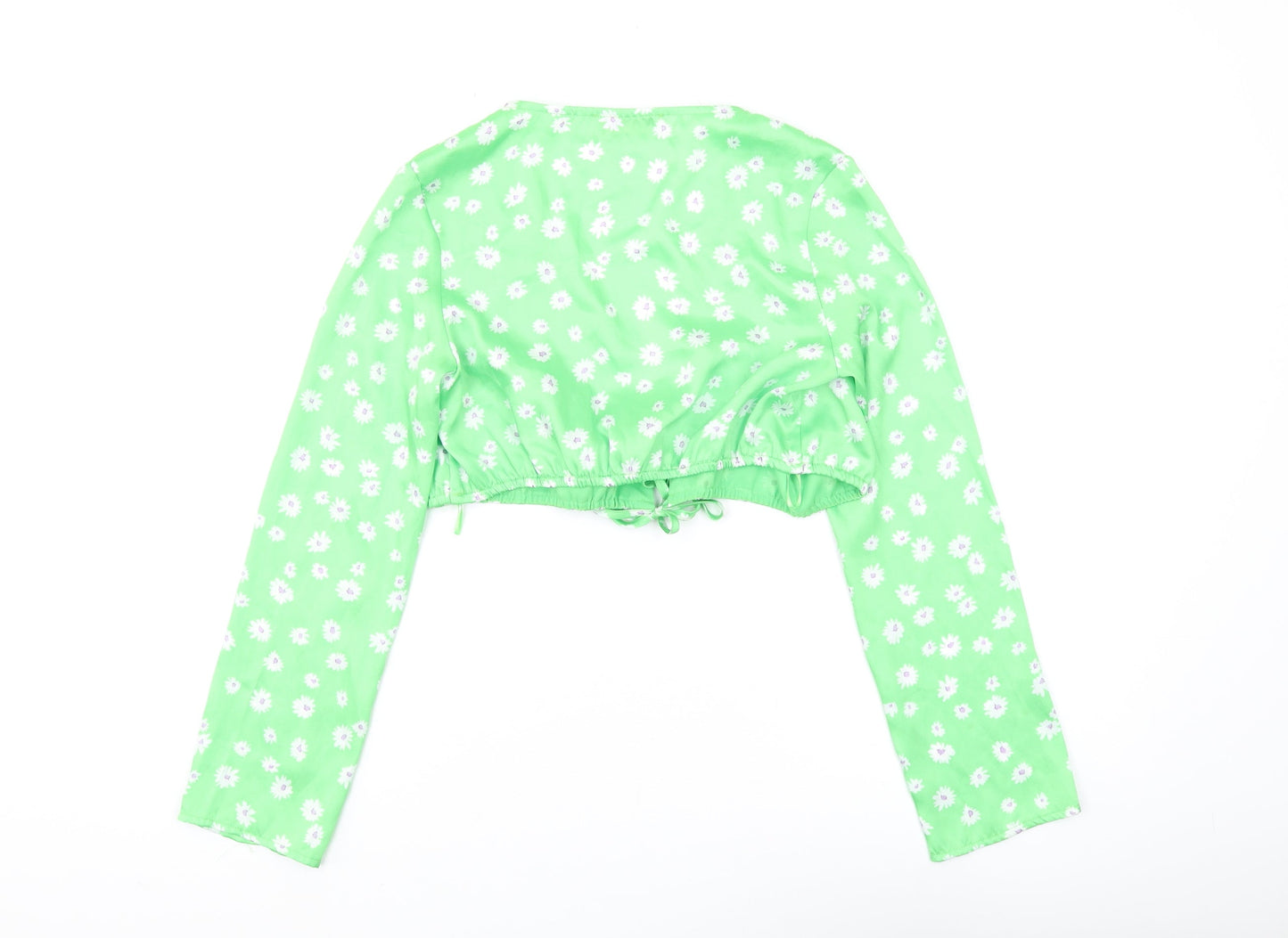 Bershka Women's Green Floral Crop Top XS