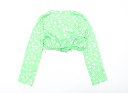 Bershka Women's Green Floral Crop Top XS