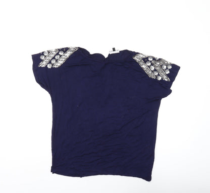 Warehouse Women Blue Beaded Top Size 8