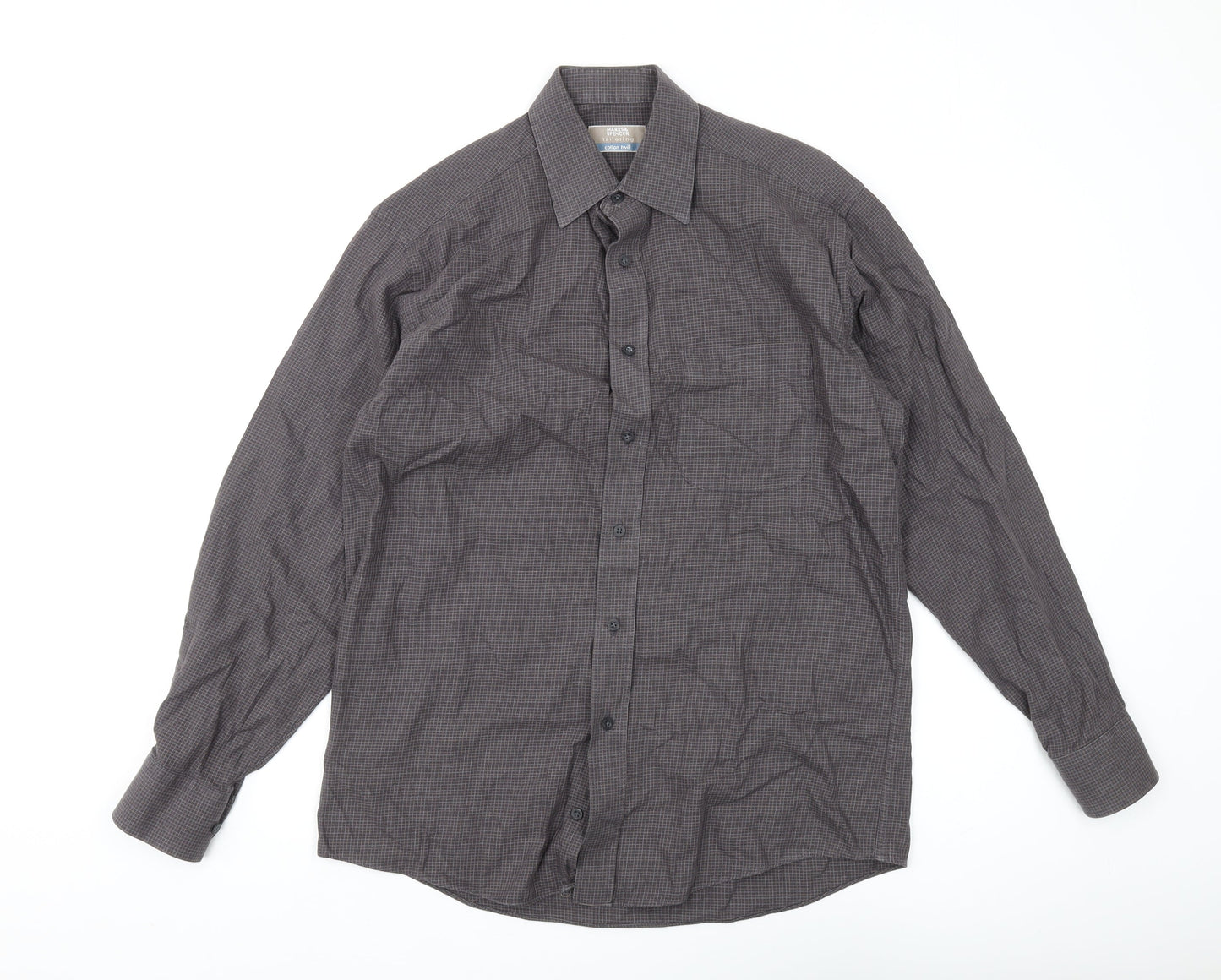 Marks & Spencer Men's Grey Check Cotton Twill Shirt