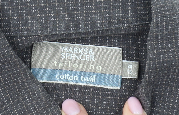 Marks & Spencer Men's Grey Check Cotton Twill Shirt