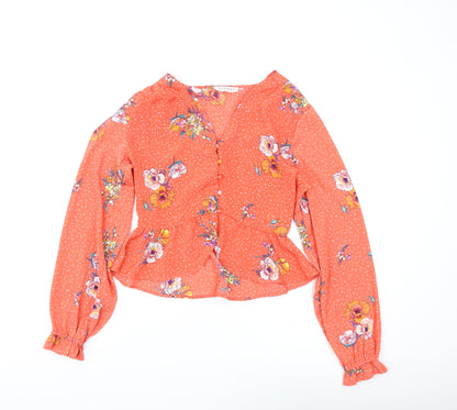 Womens UK Size S Neon Rose Orange Cropped Blouse