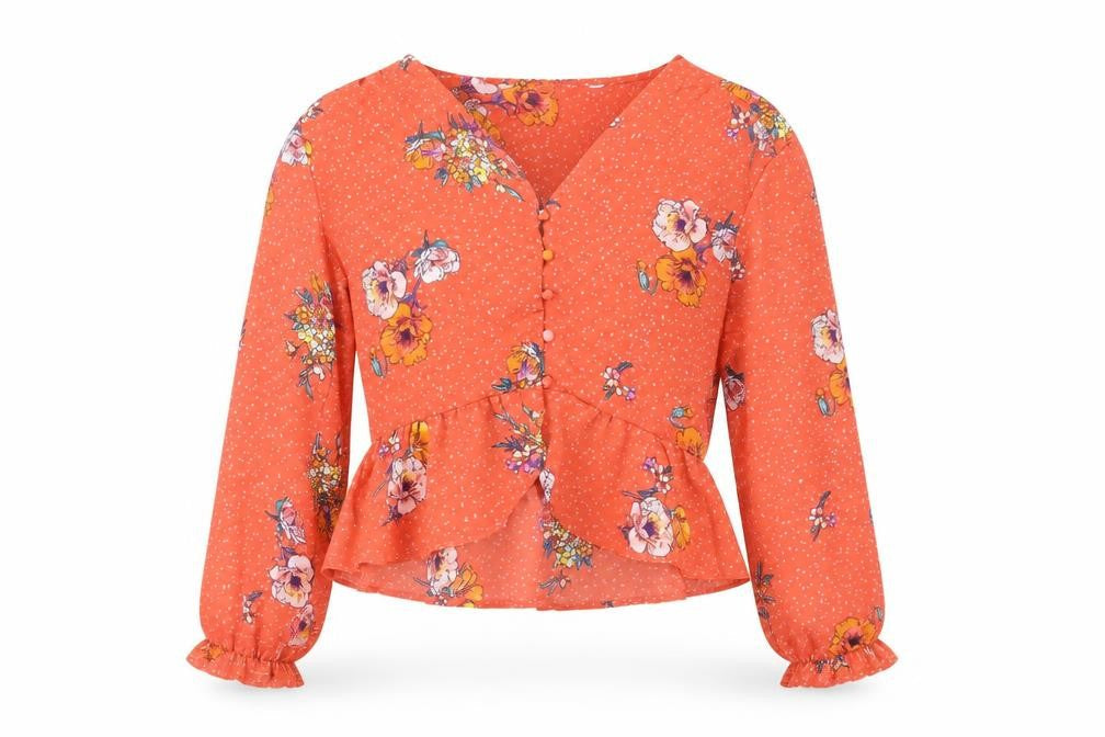 Womens UK Size S Neon Rose Orange Cropped Blouse