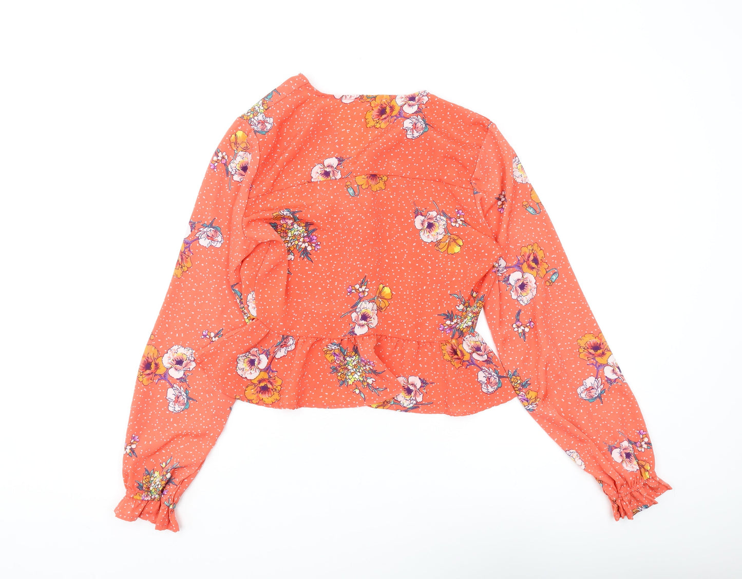 Womens UK Size S Neon Rose Orange Cropped Blouse