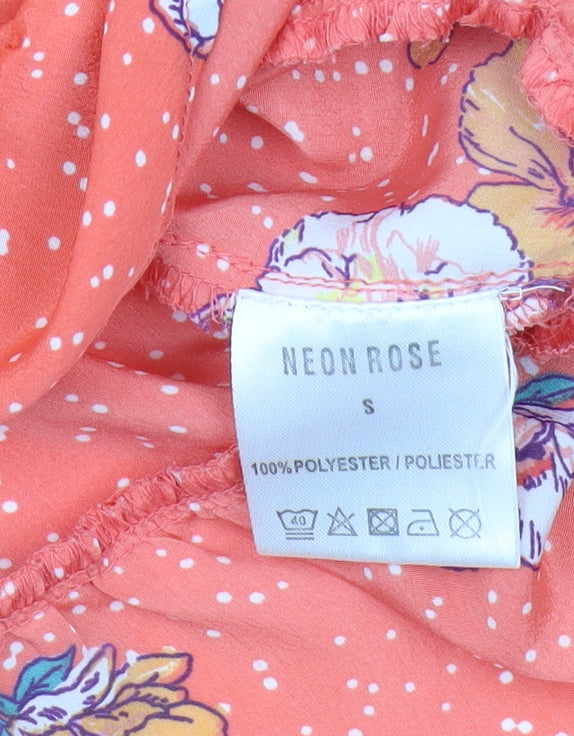 Womens UK Size S Neon Rose Orange Cropped Blouse