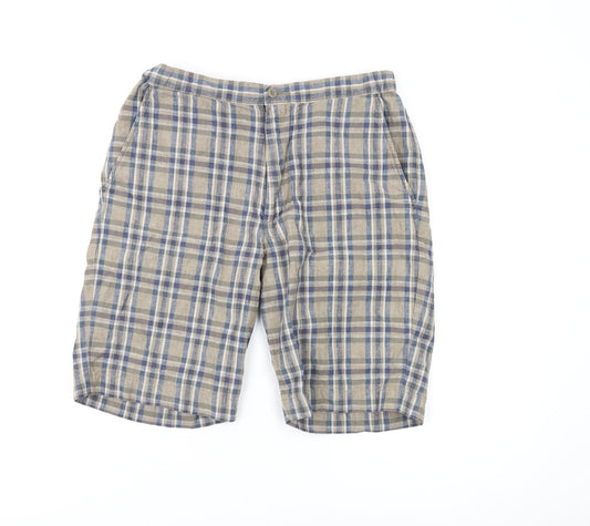 UNIQLO Men's Beige Blue Plaid Chino Shorts S