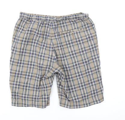 UNIQLO Men's Beige Blue Plaid Chino Shorts S
