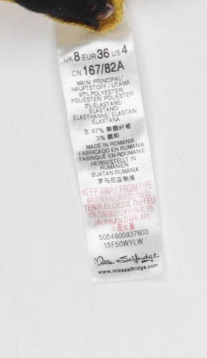 Miss Selfridge Women's Yellow Cropped Blouse Size 8