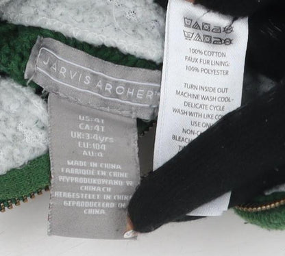 Jarvis Archer Boys Green Cable-Knit Full Zip Jumper, Roll Neck, Size 14
