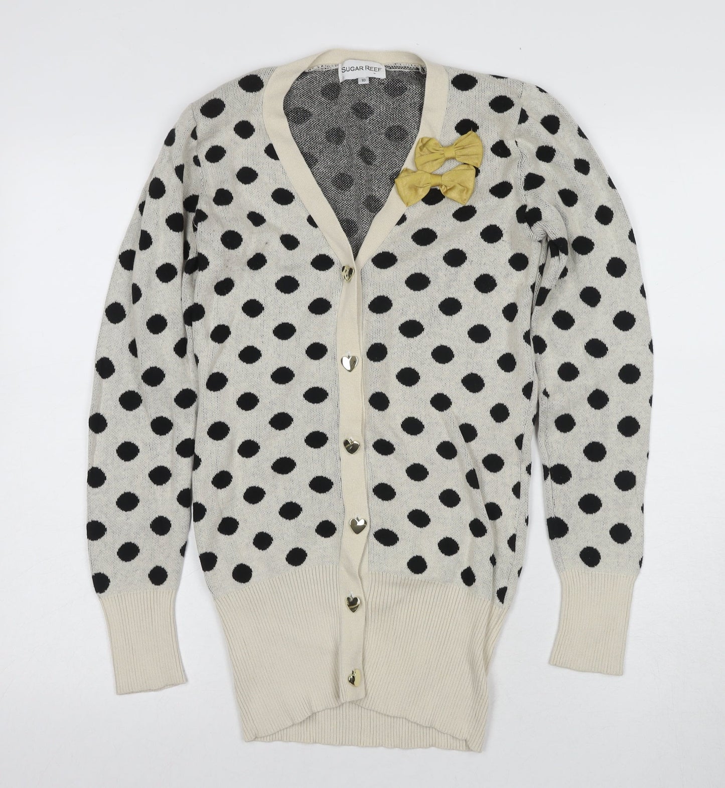 Sugar Reef Women's Ivory Polka Dot Cardigan Size 10