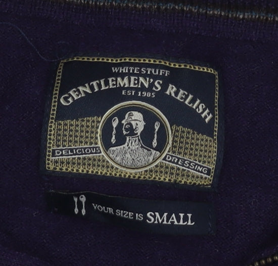 White Stuff Men's Purple Wool Pullover, S, High Neck